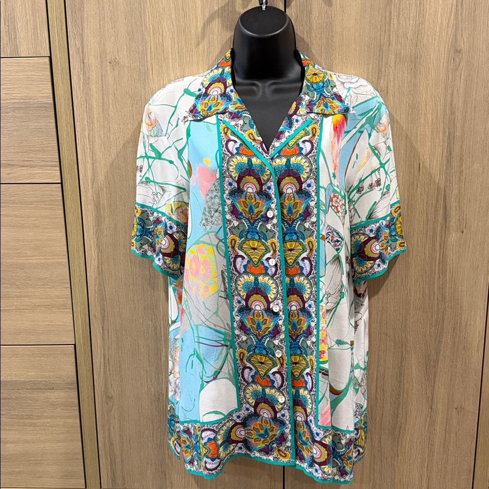 Robert Graham Green and Blue Casual Button Down Shirt Vibrant Design